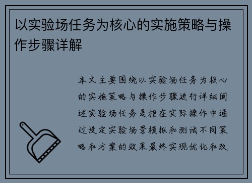 以实验场任务为核心的实施策略与操作步骤详解